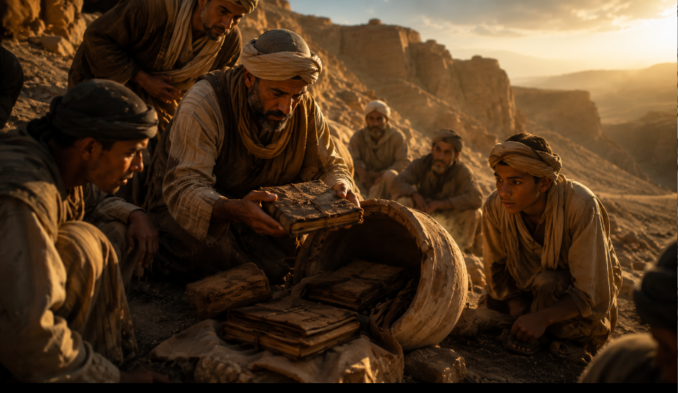 Generated cinematic scene of the Nag Hammadi discovery