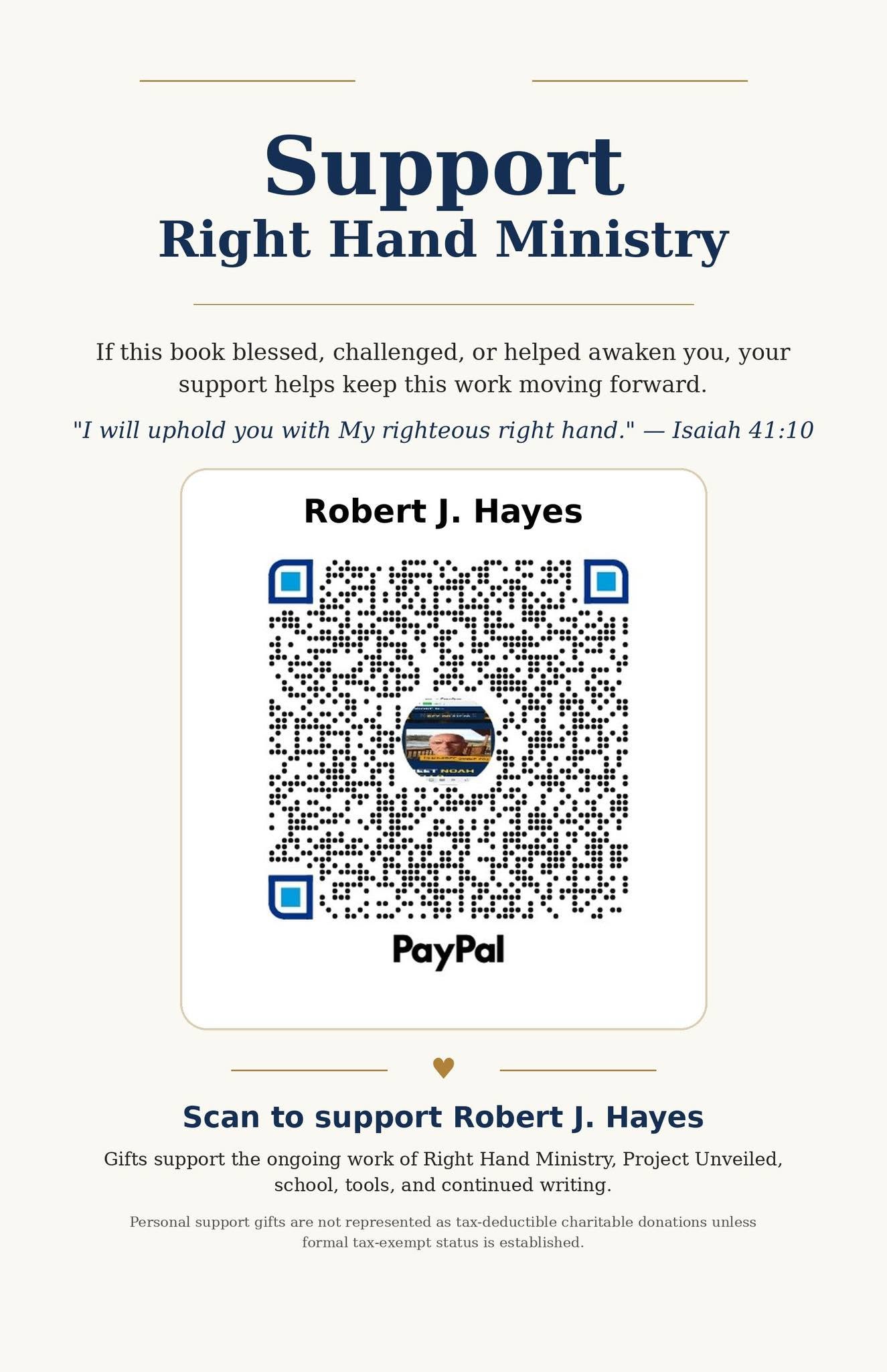 Official Right Hand Ministry support artwork and QR code