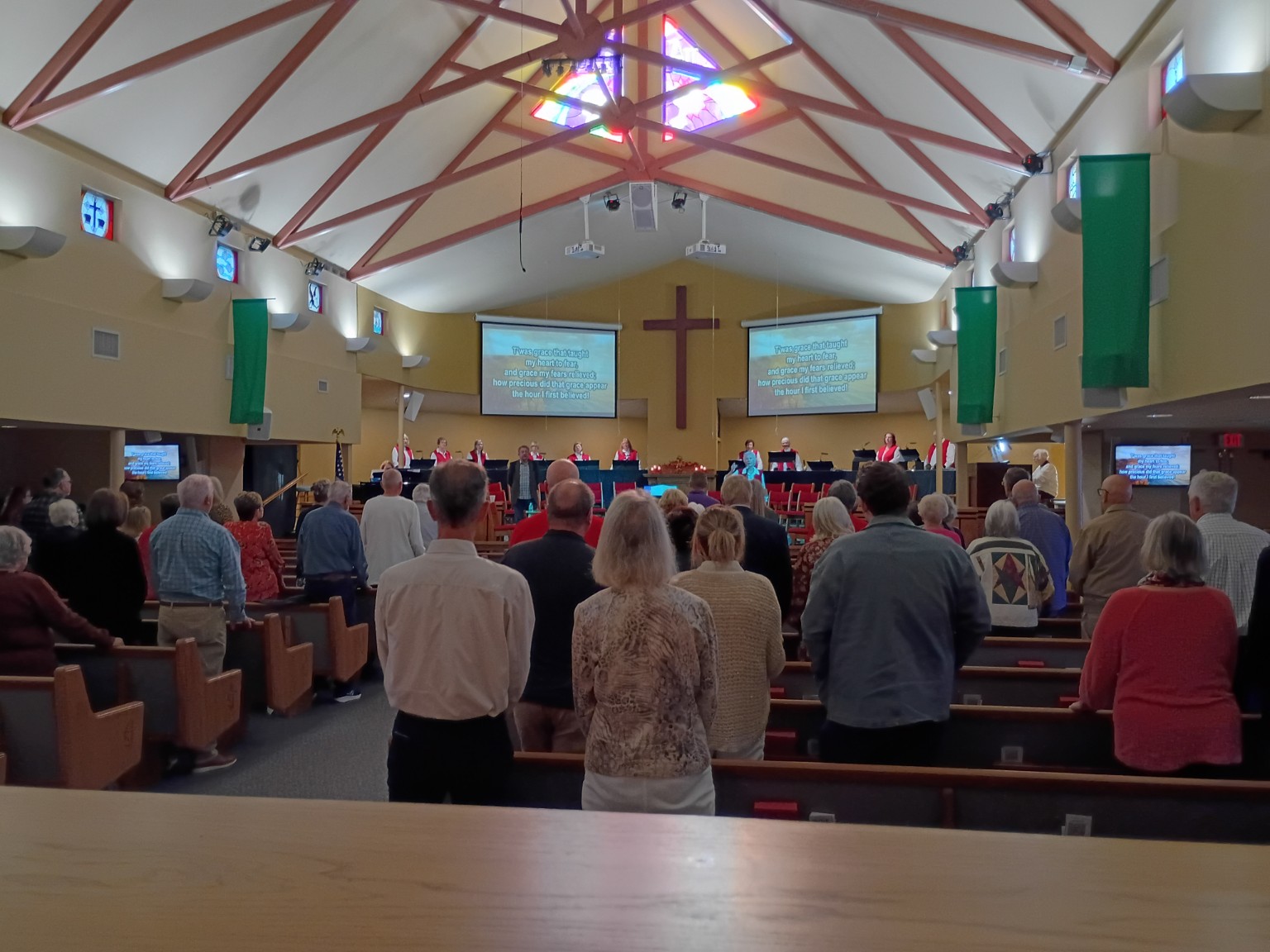 The KCMC congregation worshipping in the traditional sanctuary